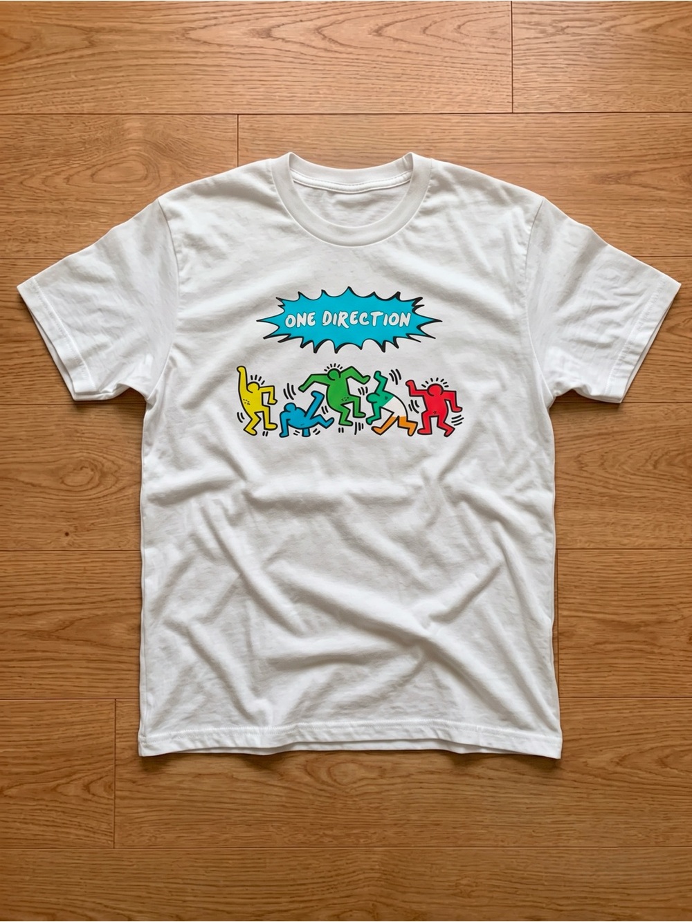 Gildan White Tee with Multicolor One Direction Pop-Art Graphic Unisex